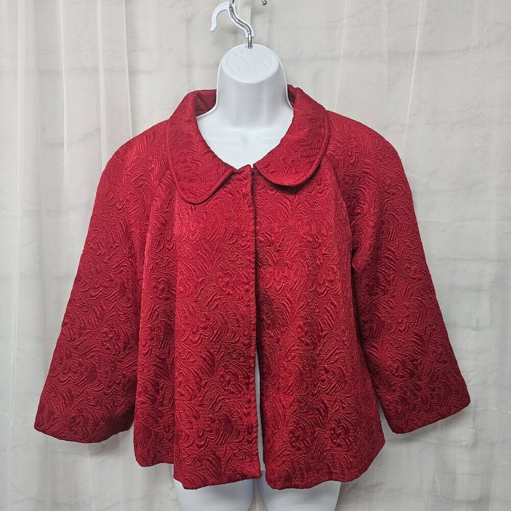 Elementz Red Floral Textured Retro Blazer Goth Punk Twee XL - Picture 2 of 12